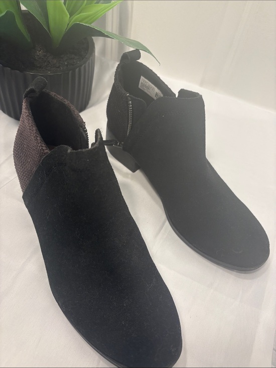 Toms Shoes - Toms Black Suede-Look Ankle Booties with Brown Knit Panel